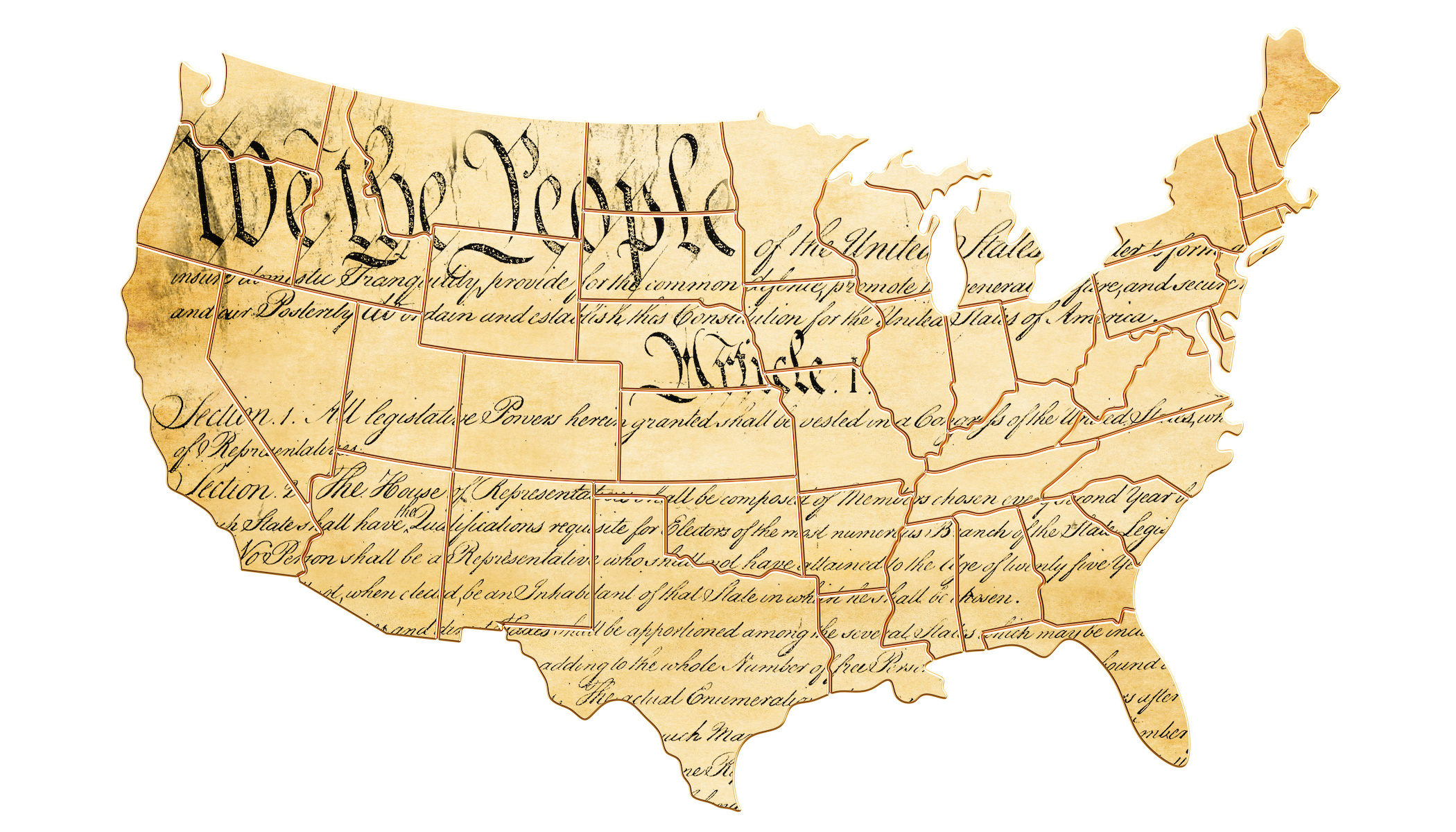 US Constitution on US map